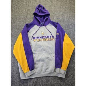 Reebok Minnesota Vikings Hoodie Mens Size Large Gray/Purple/Yellow Pouch Sweater